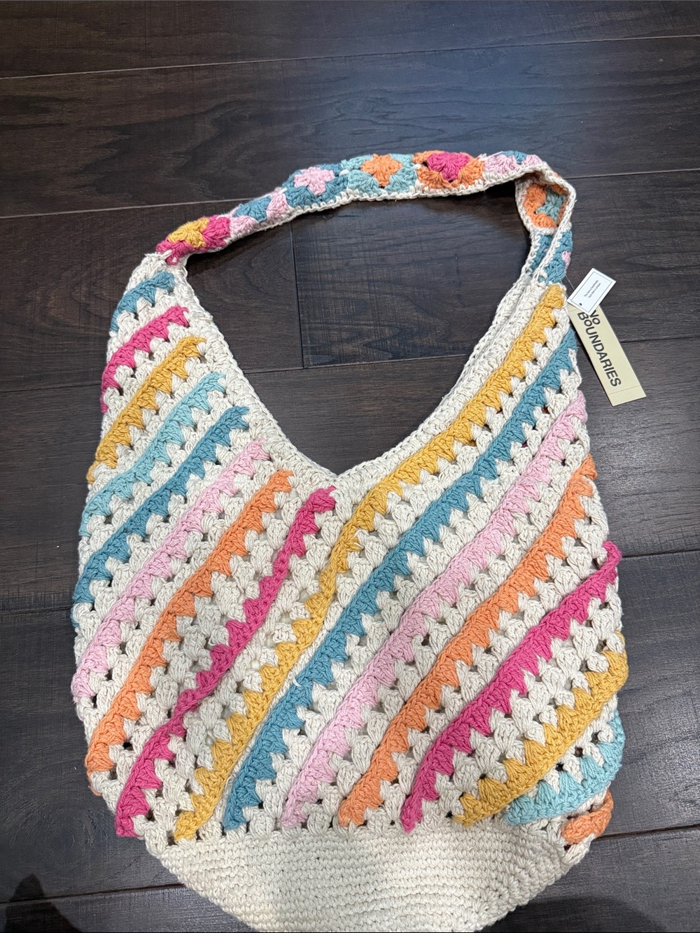 No Boundaries Crochet Multicolor Stripe Shoulder Bag - Cream & Pastel